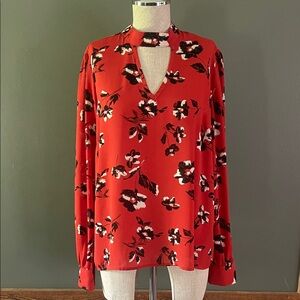 Chic Red Floral Women's Blouse